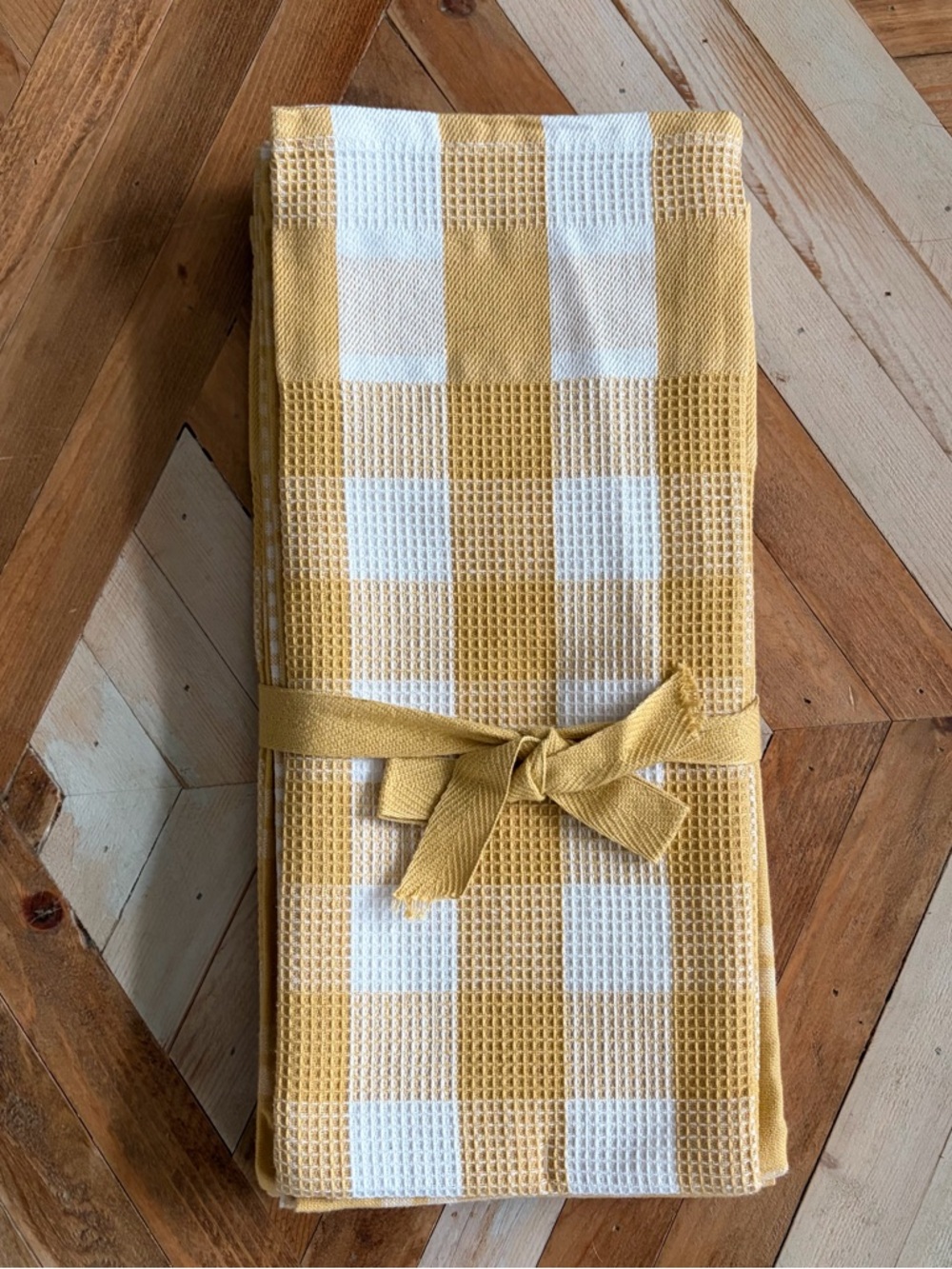 Yellow and White Buffalo Check Waffle Kitchen Towels